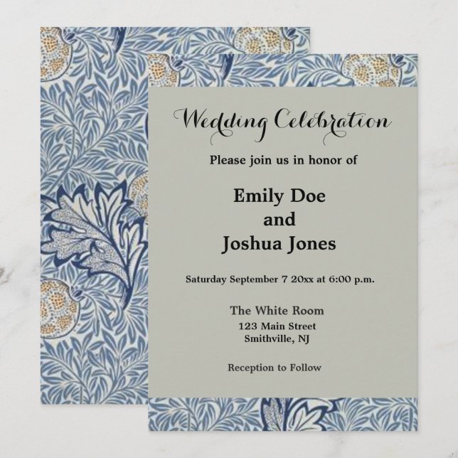 Convite William Morris Apple Fllower Design (Frente/Verso)