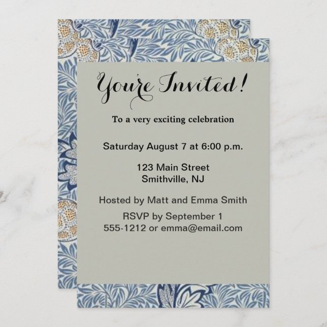 Convite William Morris Apple Fllower Design (Frente/Verso)