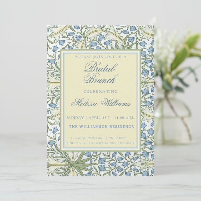 Convite William Morris - Blue Bellflower Bridal Brunch (Em pé/Frente)