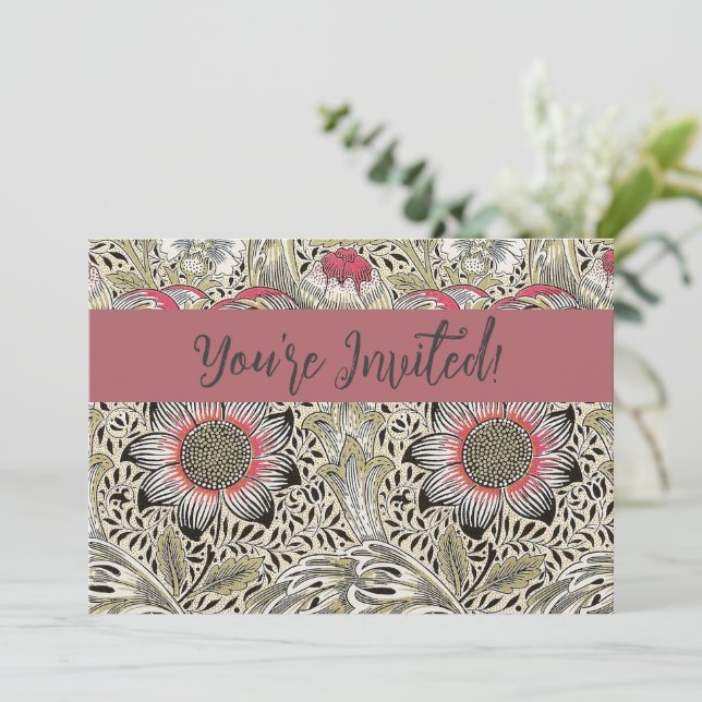 Convite William Morris Corncockle wallpaper floral (Em pé/Frente)