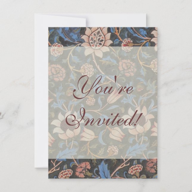 Convite William Morris Evenlode Textile Floral Art (Frente)