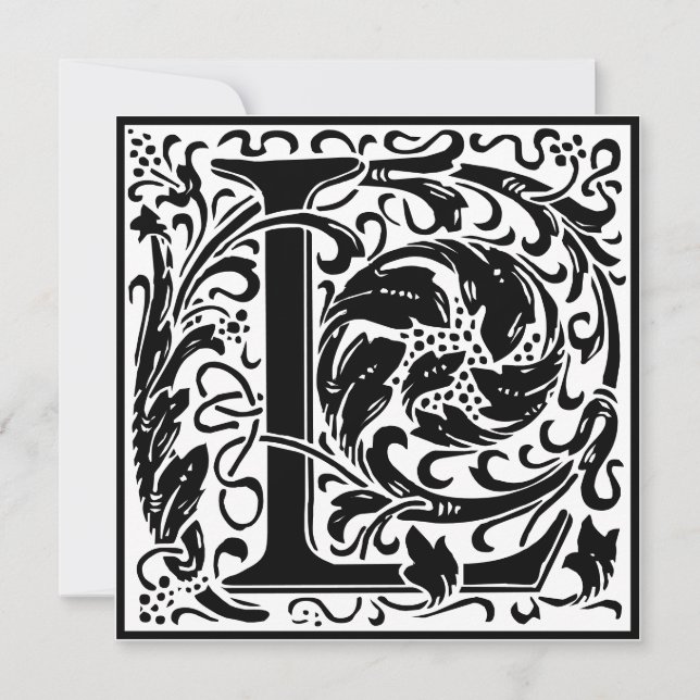 Convite William Morris Floral Alphabet Monograma - Letra L (Frente)