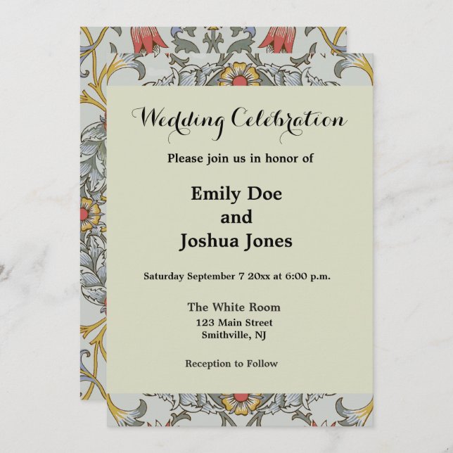 Convite William Morris Floral Circle Flower Illustration (Frente/Verso)