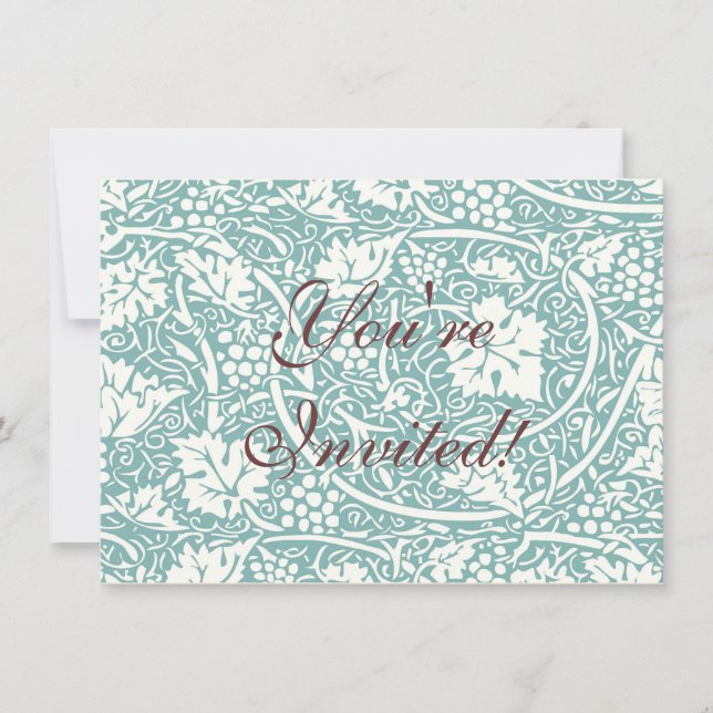 Convite William Morris Grape Pattern Teal Turquoise (Frente)