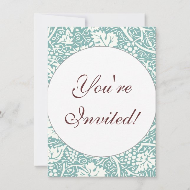 Convite William Morris Grape Pattern Teal Turquoise (Frente)