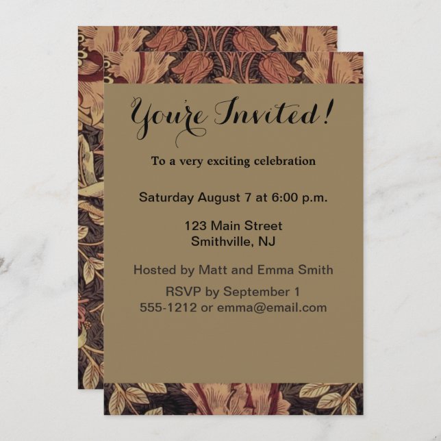 Convite William Morris Honeysuckle Arte clássica em inglês (Frente/Verso)