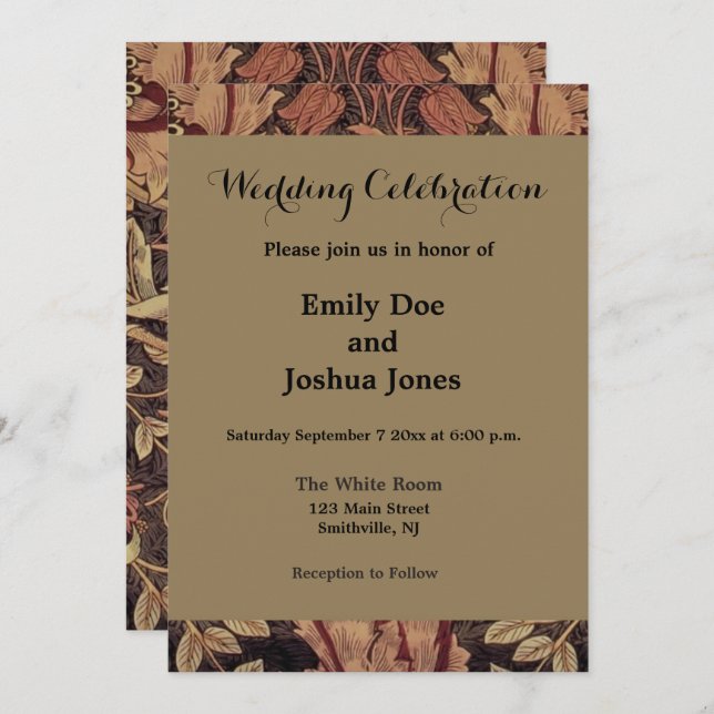 Convite William Morris Honeysuckle Arte clássica em inglês (Frente/Verso)