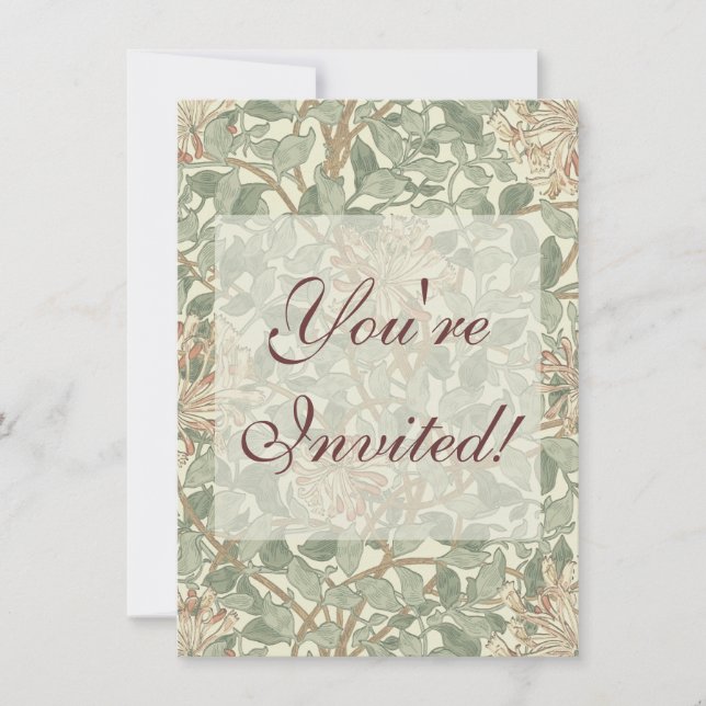 Convite William Morris Honeysuckle Green Floral (Frente)