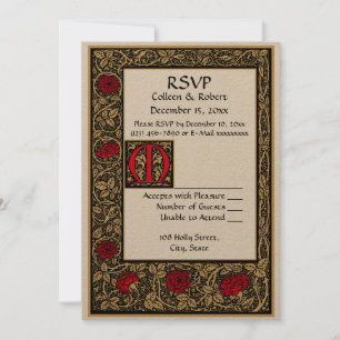 Convite William Morris Kelmscott Press Floral Rosa RSVP