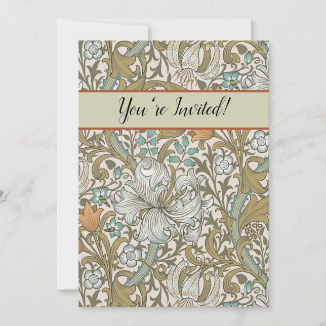 Convite William Morris Ouro Lily Blue Dourado Classic (Frente)