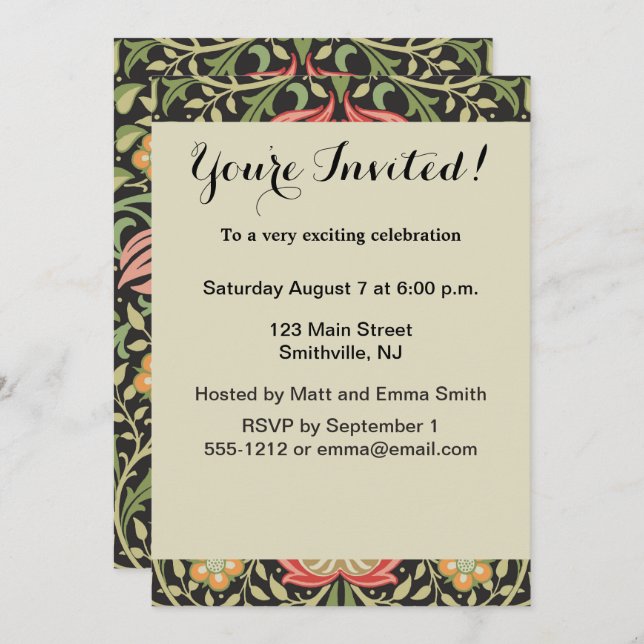 Convite William Morris Persian Floral Antique (Frente/Verso)