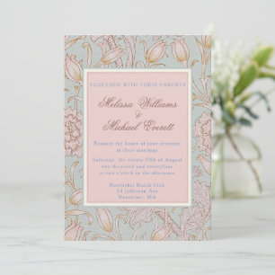 Convite William Morris, Pink Wild Tulips Casamento Azul Su