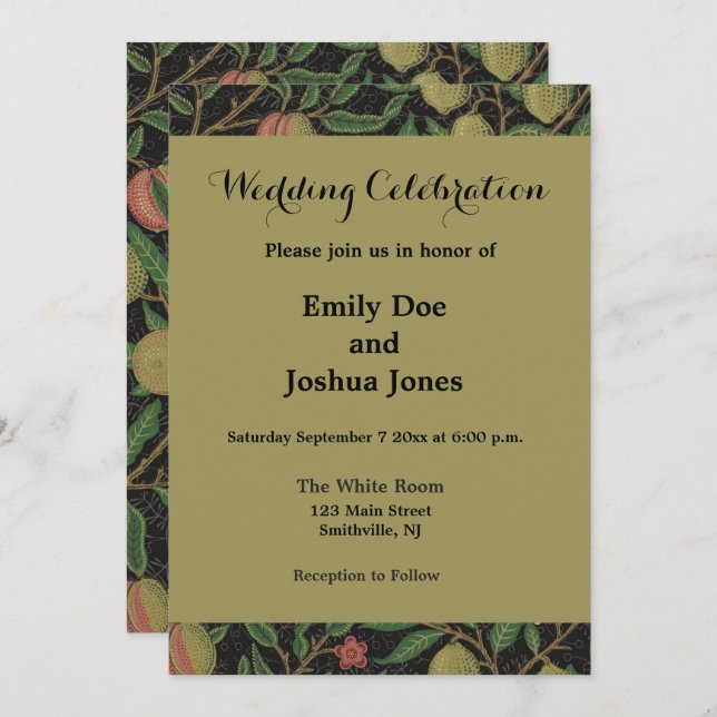 Convite William Morris Pomegranate Fruta clássica (Frente/Verso)