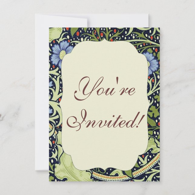 Convite William Morris Seaweed Flor Antiquado (Frente)