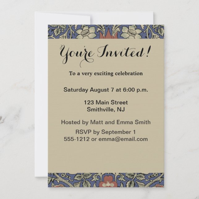 Convite William Morris Tudor Rosa Wallpaper (Frente)