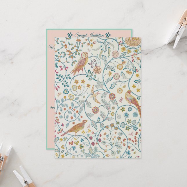 Convite William Morris - Wallpaper Owl e Berries (Frente/Verso In Situ)