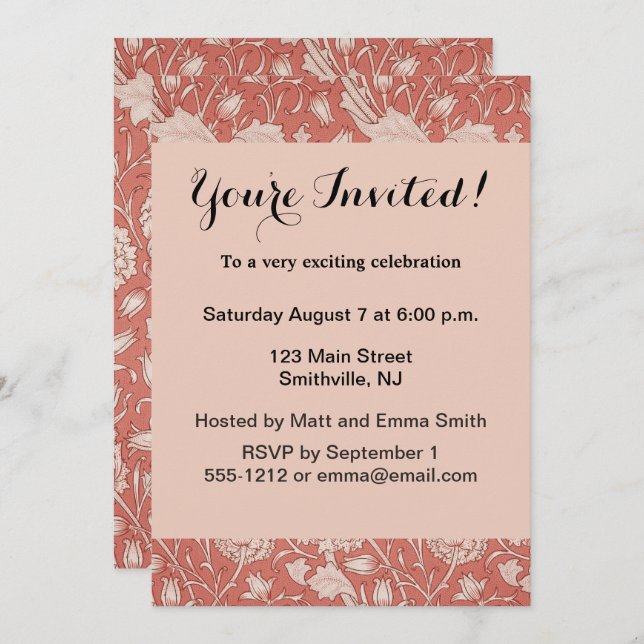 Convite William Morris Wild Tulip Clássico Design vitorian (Frente/Verso)