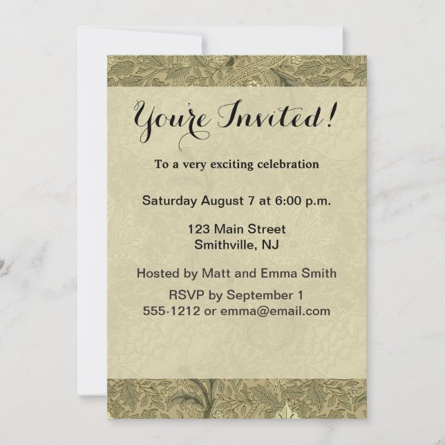 Convite William Morris Windrush Wallpaper Pattern (Frente)