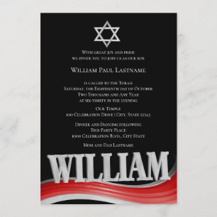 Convite William Steel Wave Red Bar Mitzvah