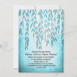 Convite Willow Tree Branches Blue String Lights Casamento