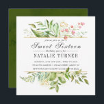Convite Willy Floral Green Foliage Doce Grupo Dezesseis<br><div class="desc">Uma bela e doce placa de 16 Convites de festas com cor d'água,  folhagem verde selvagem com flores rosa. Para personalização mais avançada deste design,  clique no botão "Personalizar" acima! Itens correspondentes também estão disponíveis.</div>