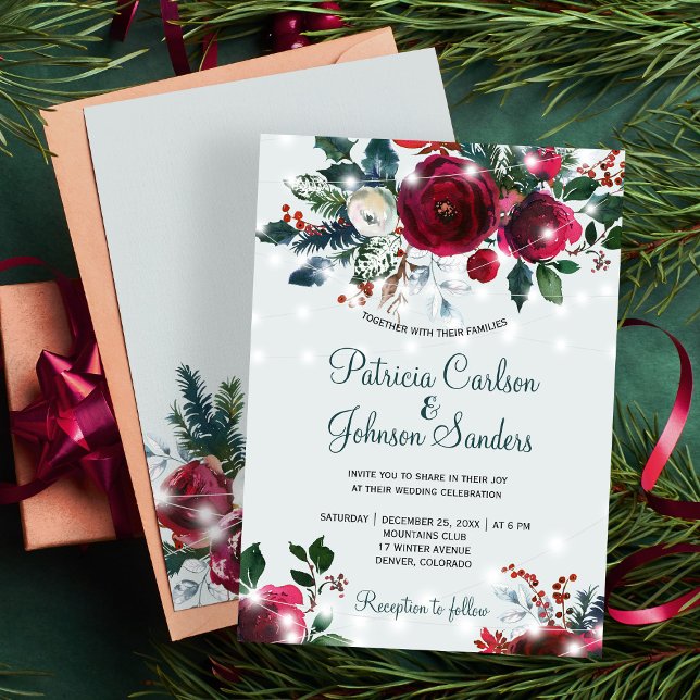 Convite Windland de inverno luzes de natal casamento flora (Criador carregado)
