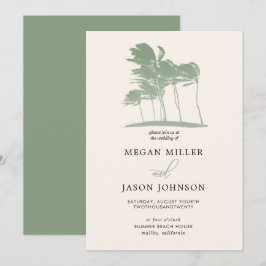 Convite Windy Palm Trees, Casamento de Destino Verde Sage