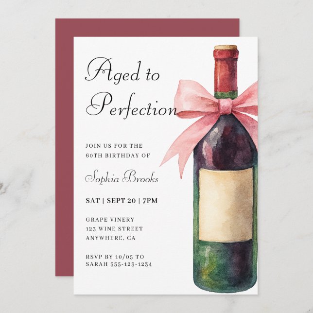 Convite Wine Aged To Perfection 60th Birthday Party (Frente/Verso)