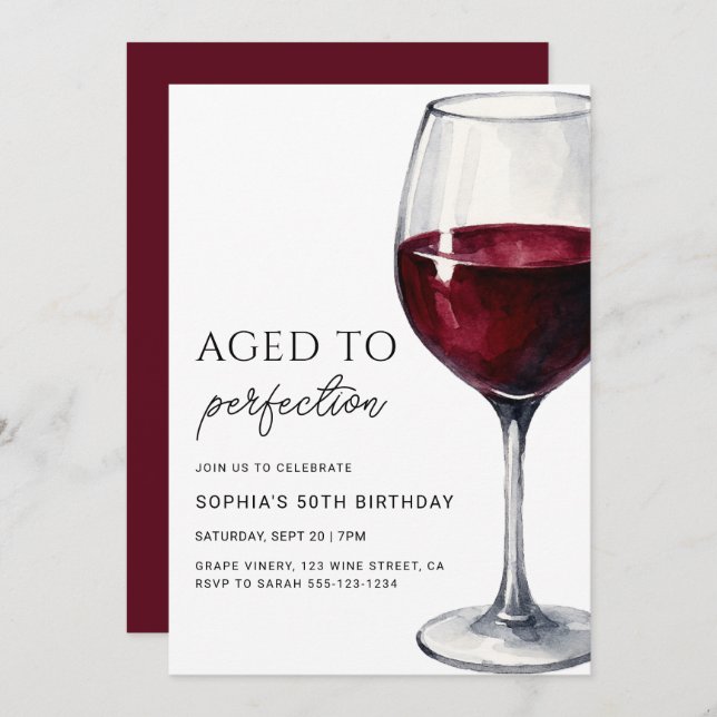 Convite Wine Aged To Perfection Adult Birthday Party (Frente/Verso)