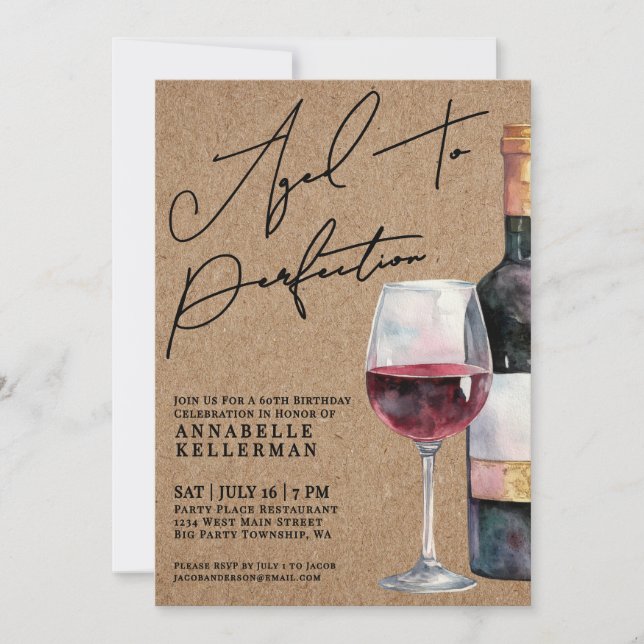 Convite Wine Aged To Perfection Adult Birthday Party (Frente)
