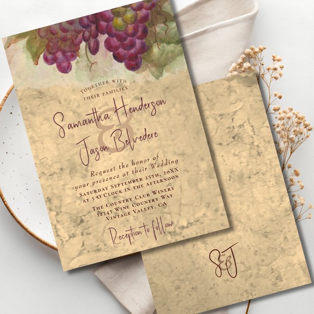 Convite Wine Country Wedding Rustic Vineyard Monogram (Criador carregado)