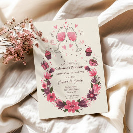 Convite Wine Toast Floral Galentine's Invitation