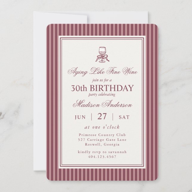 Convite Wine Vineyard Club Old Money Striped Red Birthday (Frente)