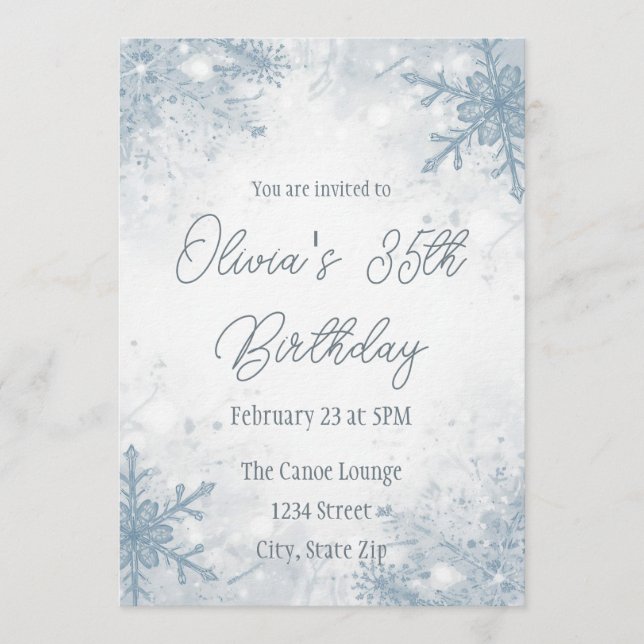 Convite Winter 35th Birthday Invitation – Cool Gray Snow (Frente)