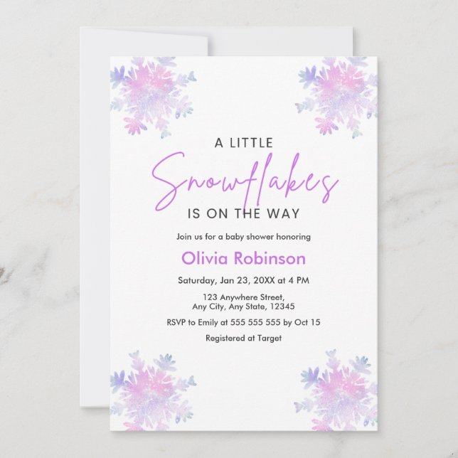 Convite Winter A Little Snowflake Baby Shower  (Frente)