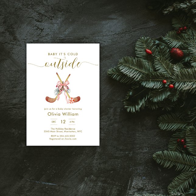 Convite Winter All Stars Bow Hockey Girl Baby Shower (Winter All Stars Bow Hockey Girl Baby Shower Invitation)