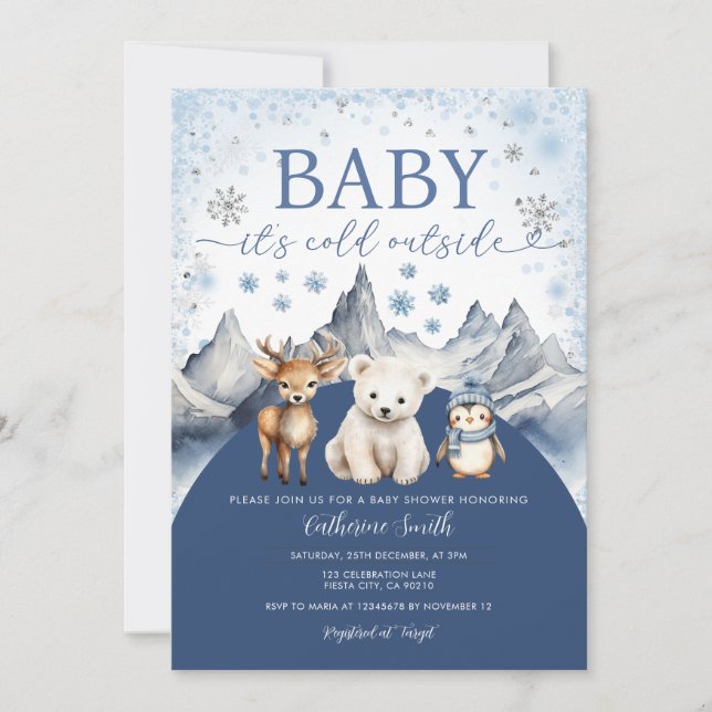 Convite Winter Arctic Baby It’s Cold Outside Baby Shower (Frente)