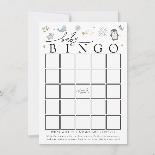 Convite Winter Baby Animals Baby Shower Bingo Game Card (Frente)