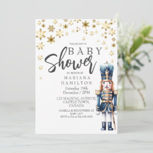 Convite Winter Baby Boy Chá Dourado Flocos de Neve Nutcrac