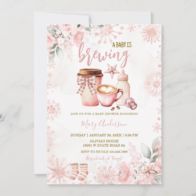 Convite Winter Baby Is Brewing Baby Shower Invitation (Frente)