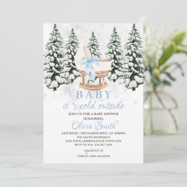 Convite Winter Baby It's Cold Outside Baby Shower (Em pé/Frente)