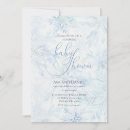 Convite Winter Baby Shower Boy Blue Snowflake