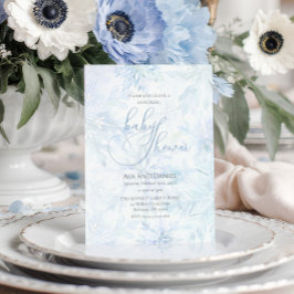 Convite Winter Baby Shower Boy Blue Snowflake