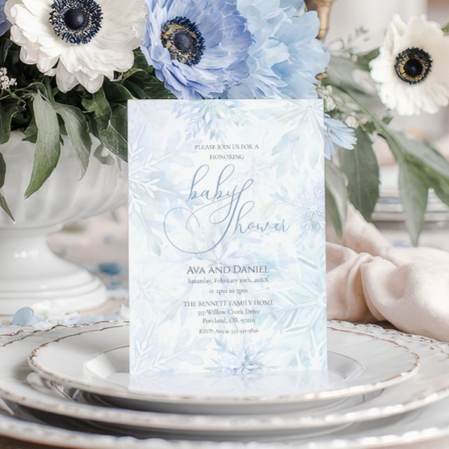Convite Winter Baby Shower Boy Blue Snowflake (Criador carregado)