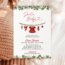 Convite Winter Baby Shower Invite, Girl Santa Baby Shower