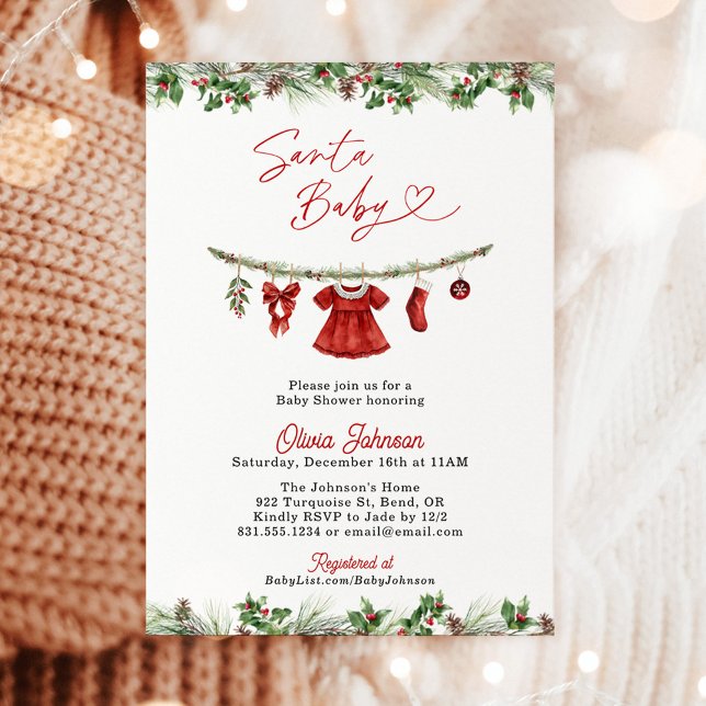 Convite Winter Baby Shower Invite, Girl Santa Baby Shower  (Criador carregado)