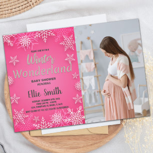 Convite Winter Baby Shower Invoca Foto rosa de neve