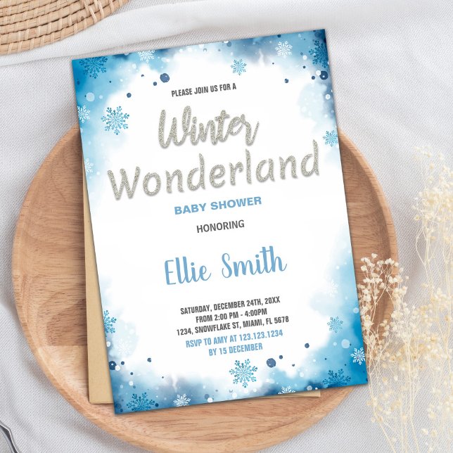 Convite Winter Baby Shower Invoca Nuvem Azul (Winter Baby Shower Invitations Blue Cloud)