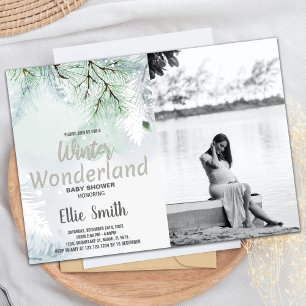 Convite Winter Baby Shower Invtions Pine Glitter Photo