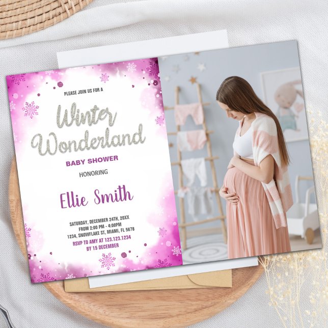 Convite Winter Baby Shower Invtions Pink Cloud Photo (Winter Baby Shower Invitations Pink Cloud Photo)